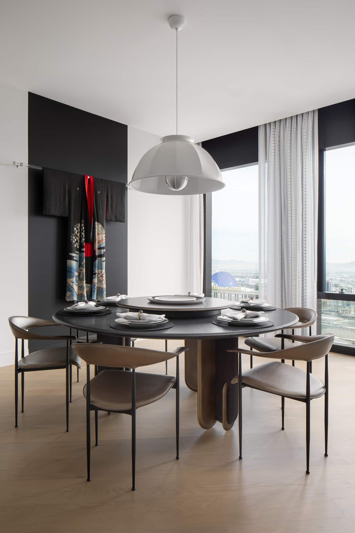 Dining area with custom lighting